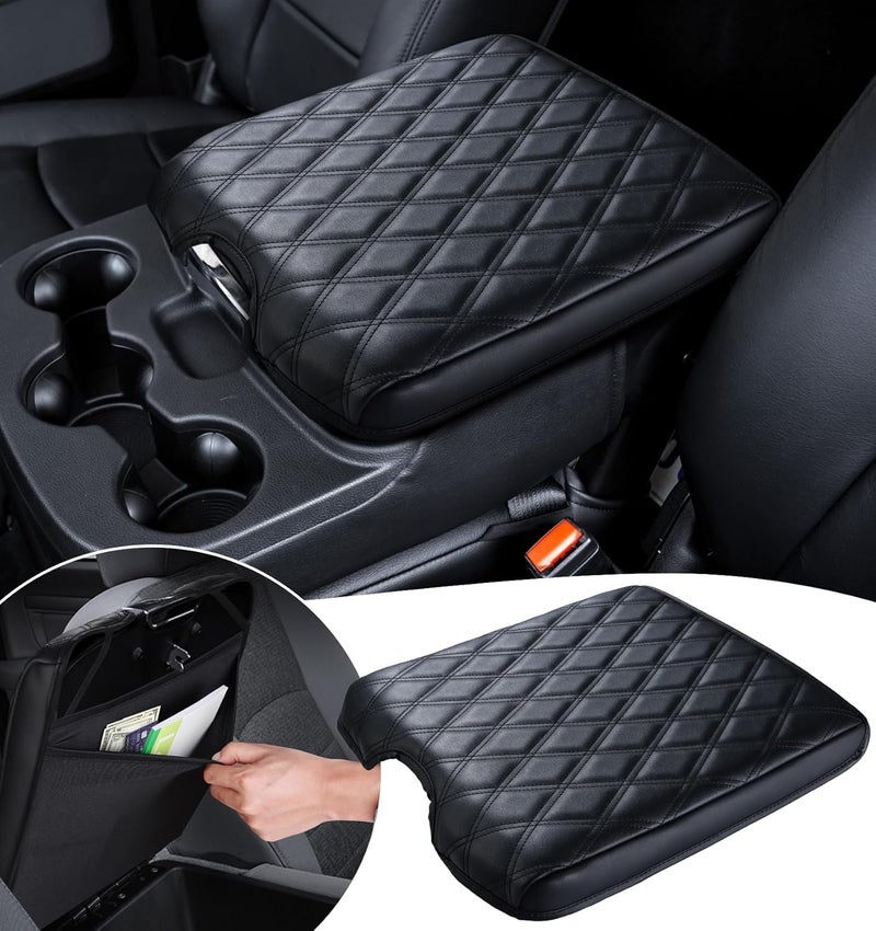 Sinvanho Store Center Console Cover for 2013-2018 Ram 1500 & 2013-2024 Dodge Ram 2500/3500/1500 Classic Model, PU Leather Armrest Cover Middle Console Cover Accessories with Hidden Pockets, Jump Seat Only - Image 1
